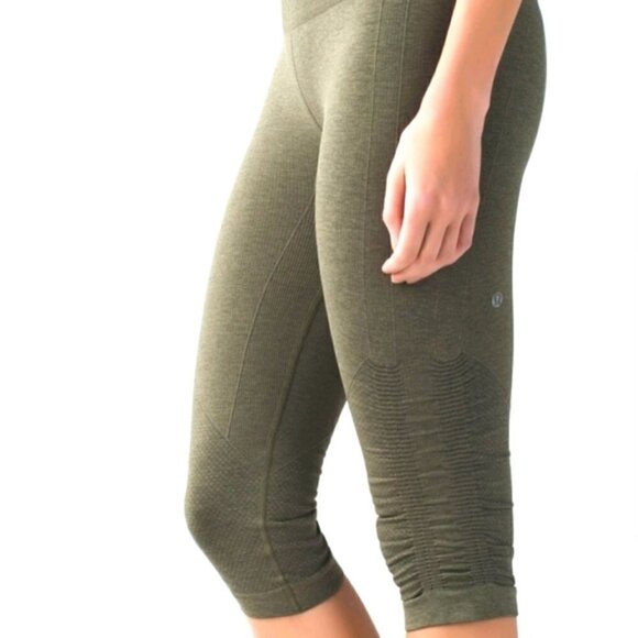 Lululemon In the Flow Mossy Green Cropped Leggings - Picture 1 of 7